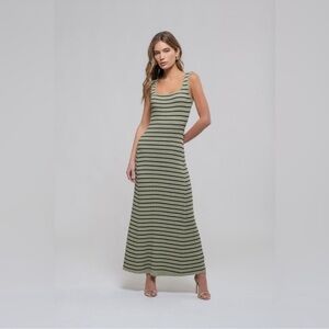 THE WORKSHOP Stripe Sleeveless Maxi Dress in Light Olive